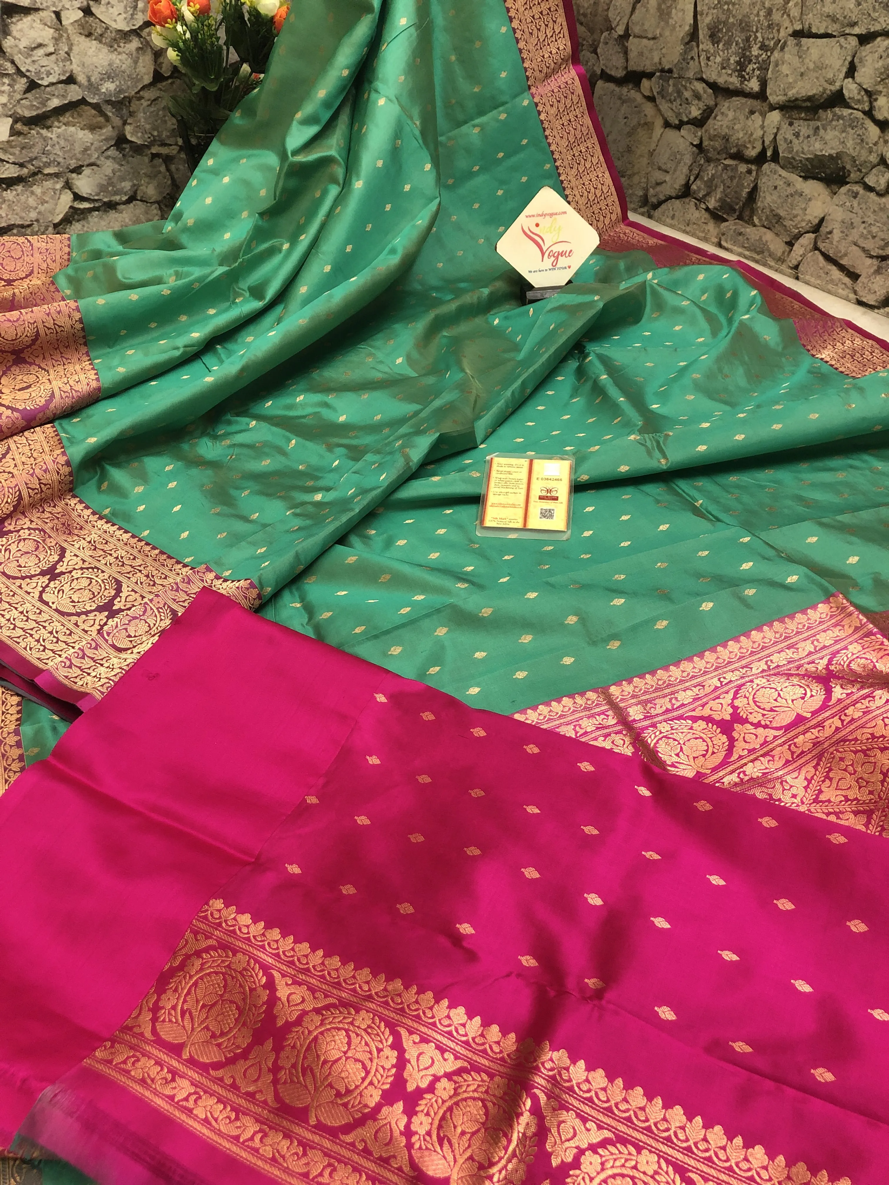 Dark Sea-foam Green Color Katan Banarasi Saree Allover Buti Work