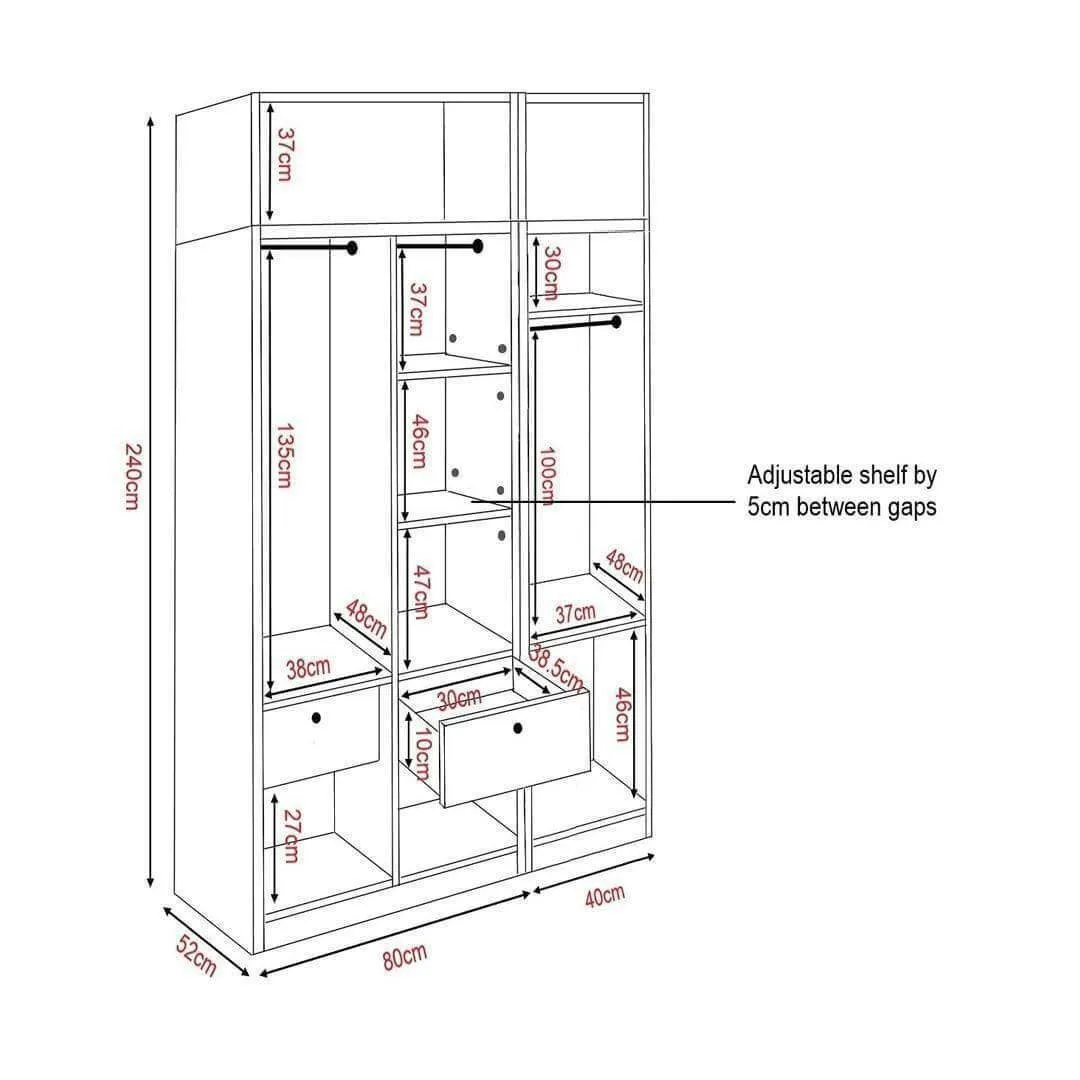 Darragh Mirror 3 Open Door Wardrobe with Top