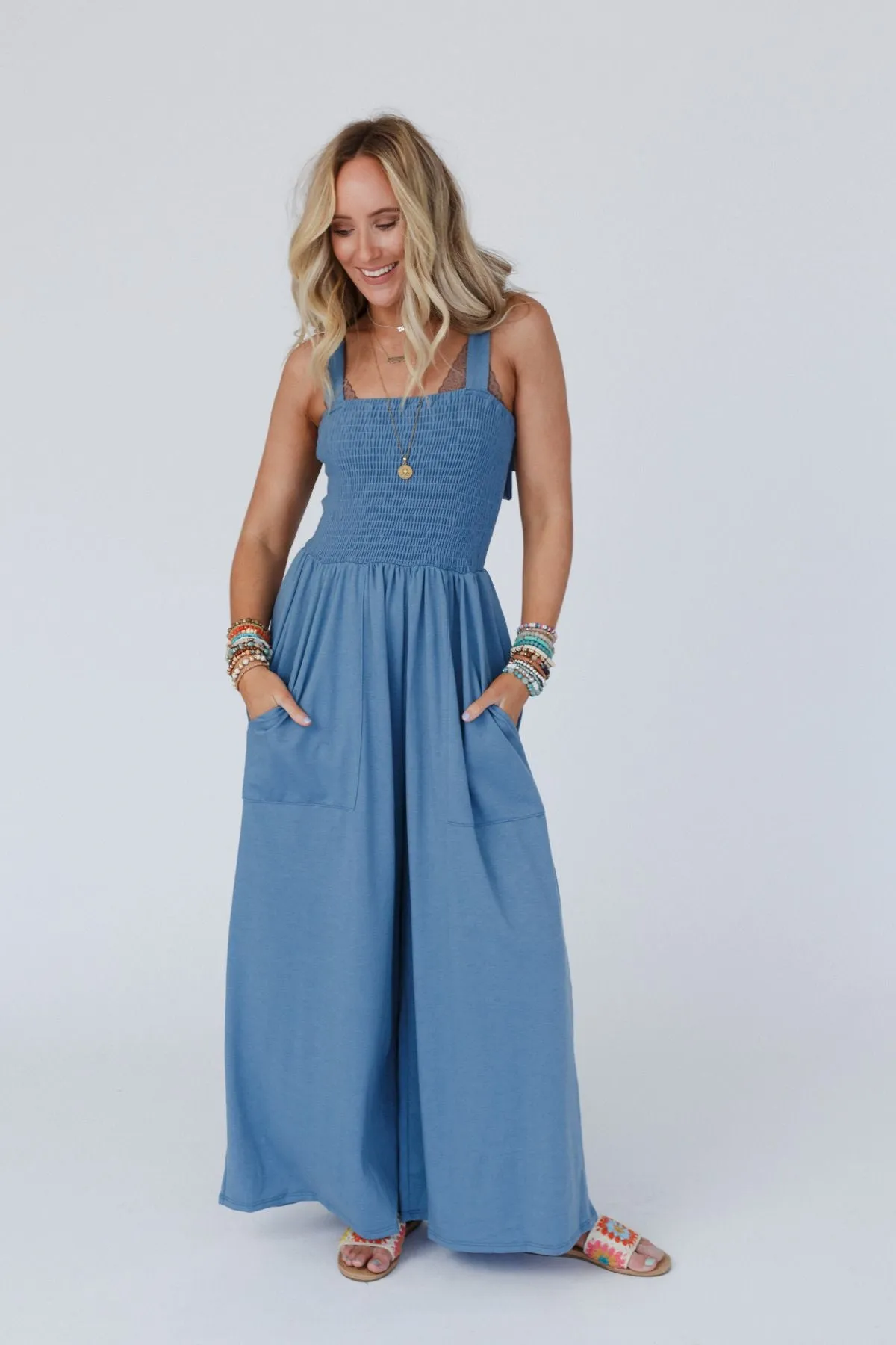 Daytripper Wide Leg Jumpsuit - Sea Blue