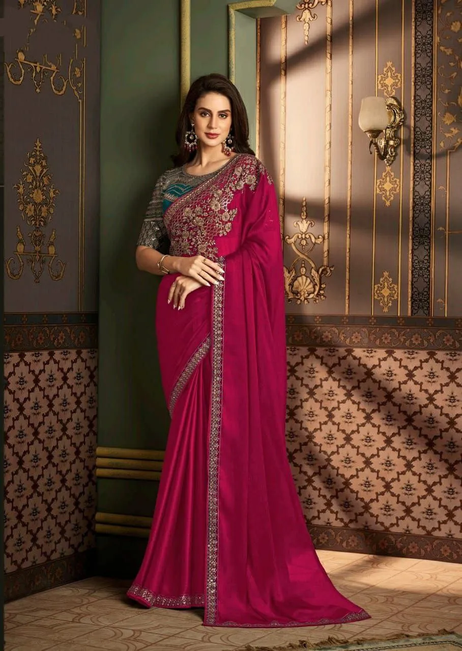 Designer Party Wear Women's Saree Pink