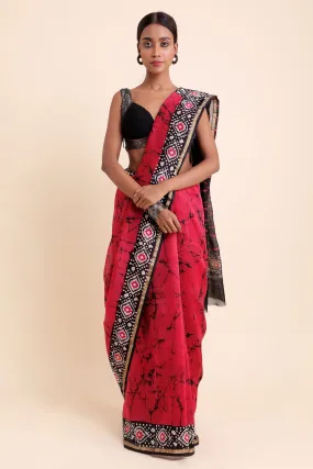 Devi's Eyes Chanderi Cotton Silk Saree with Handblock and Batik