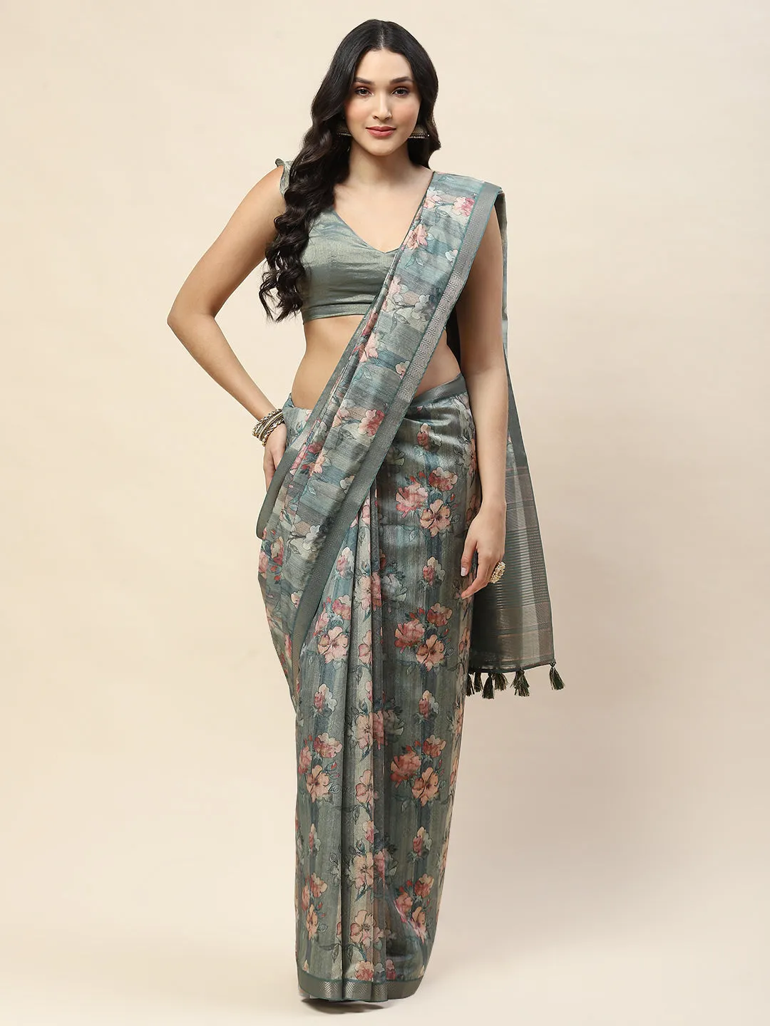 Digital Floral Printed Cotton Saree