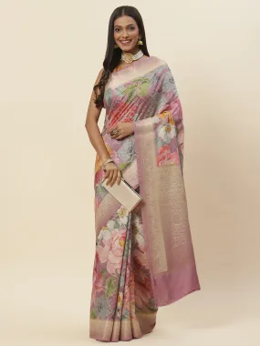 Digital Floral Printed Tussar Saree