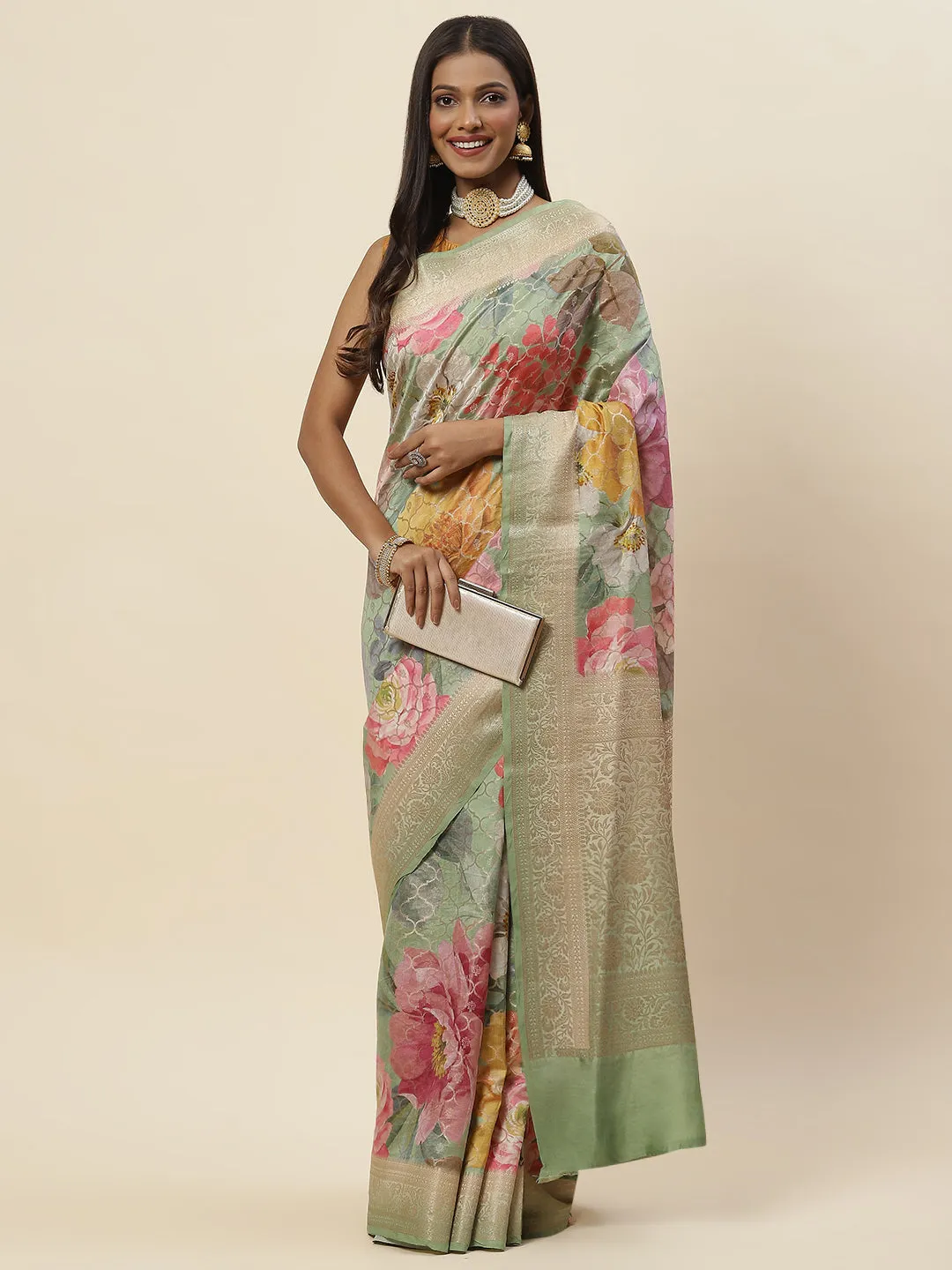 Digital Floral Printed Tussar Saree