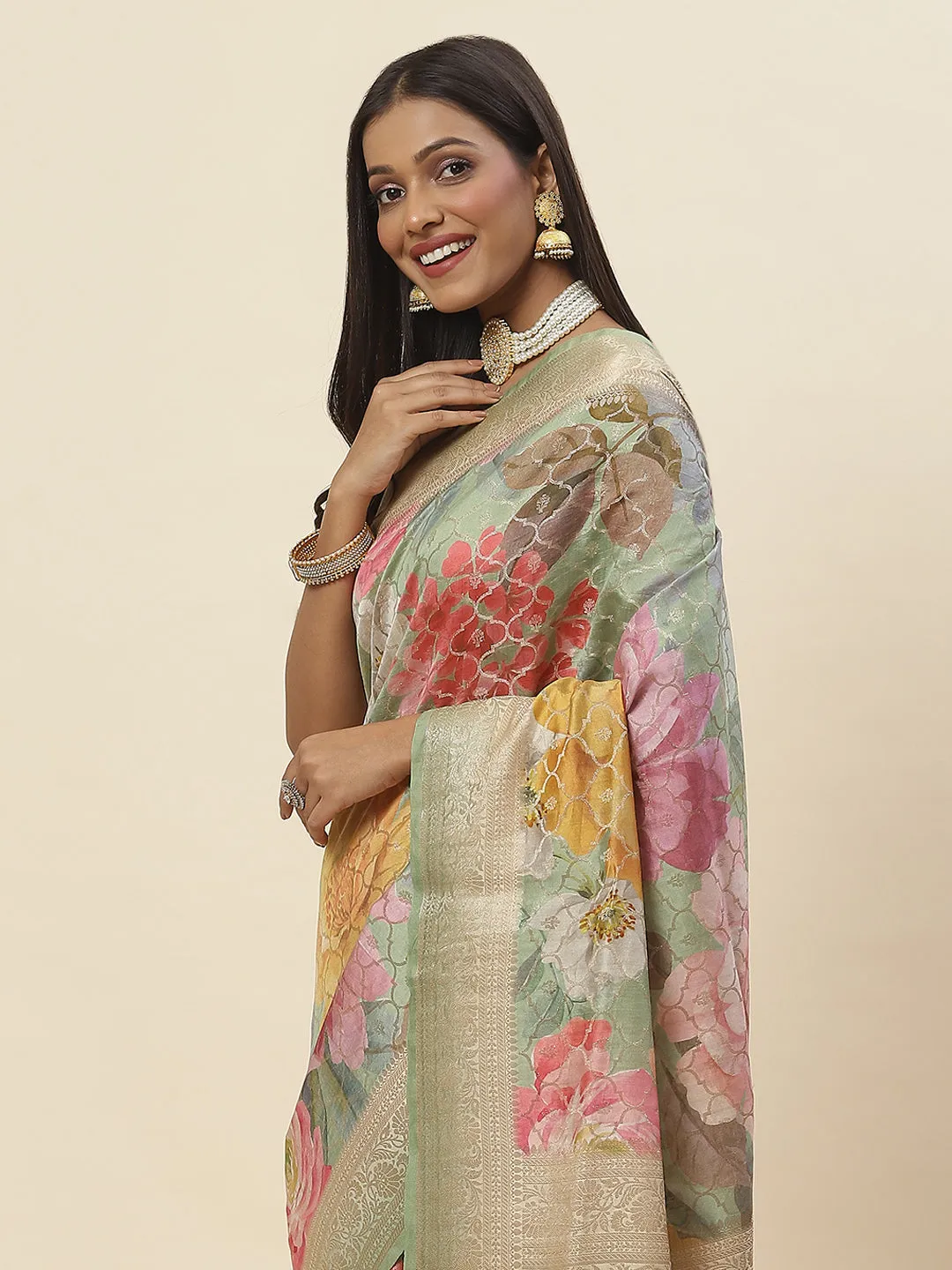 Digital Floral Printed Tussar Saree