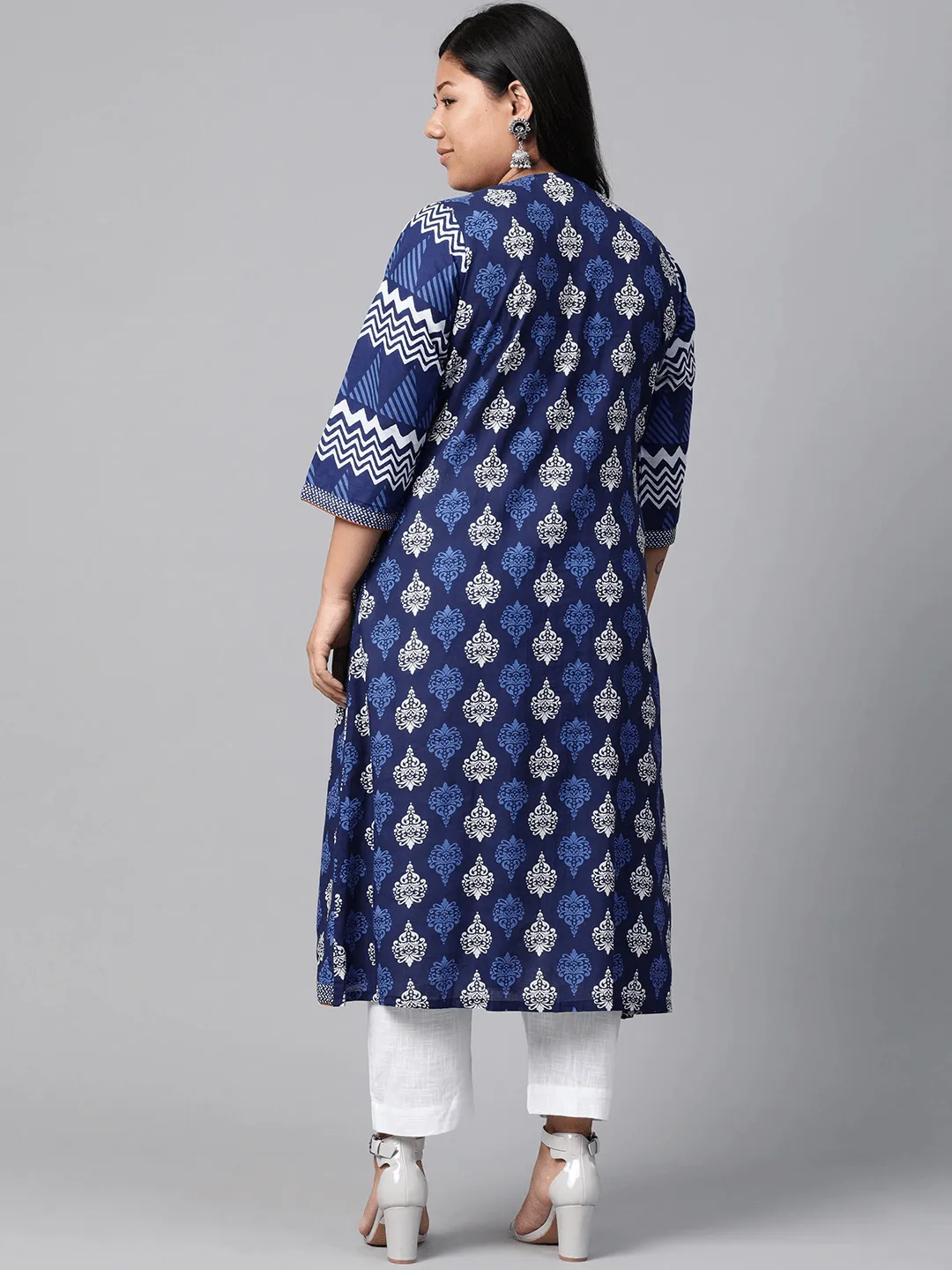 Divena Blue Cotton & Rayon A-line Kurti