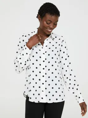 Dot Print Chiffon Button-Front Blouse