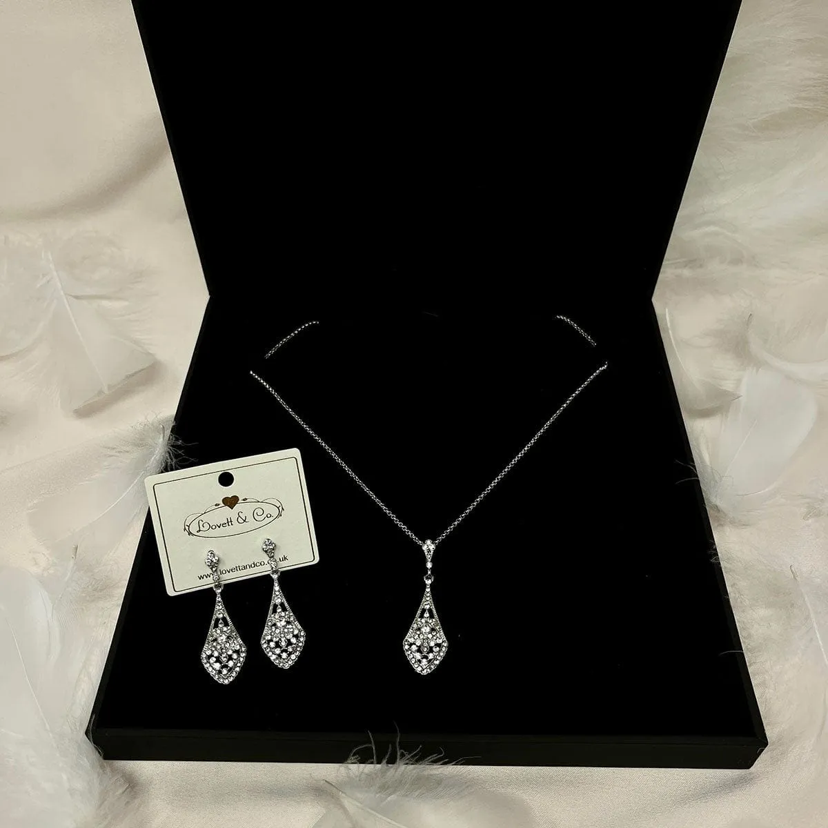 Earrings & Necklace Set: Vintage Art Deco Earrings With Matching Deco Necklace- £10 Gift Box Is Free