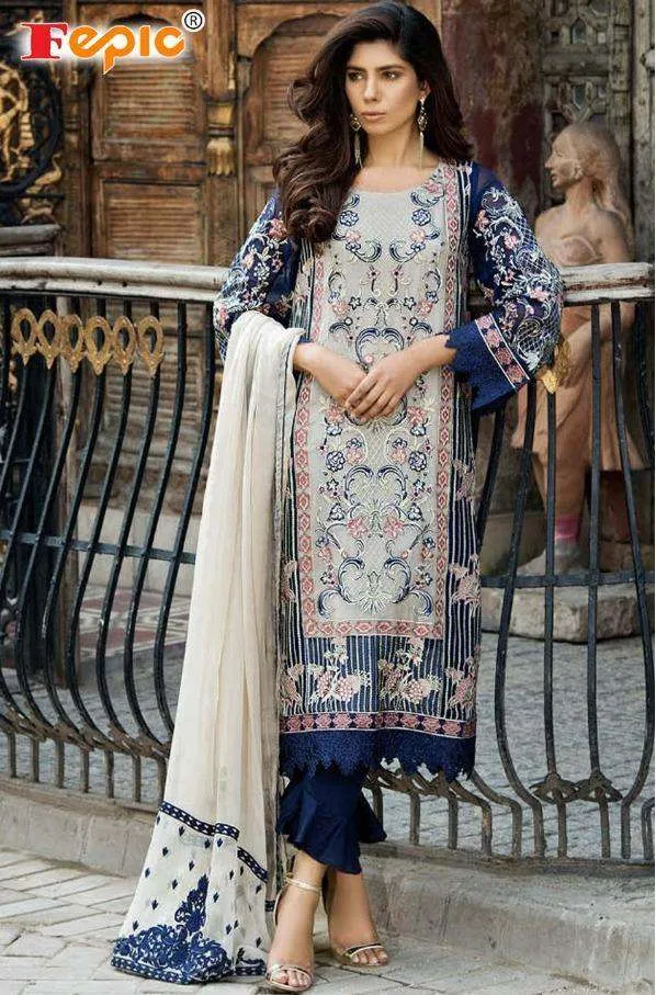 EMBROIDERED BLUE GREY FESTIVE DESIGNER INDIAN WOMEN FASHION DRESS 30006