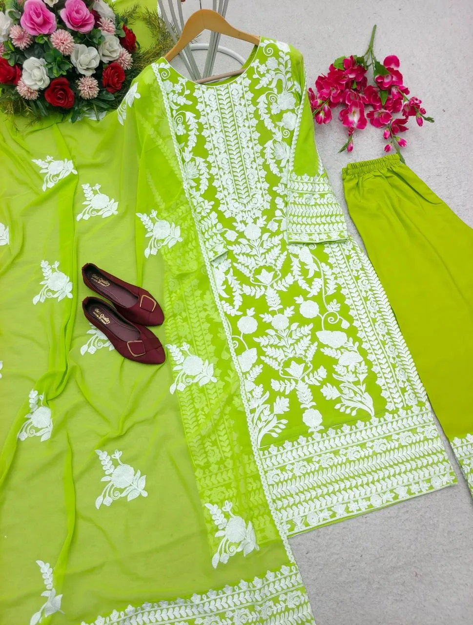 Embroidery Party wear Top Pant with Dupatta Suit