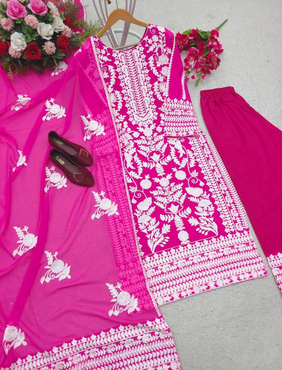 Embroidery Party wear Top Pant with Dupatta Suit