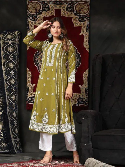 Embroidery Party wear Women Kurta Plazo Suit Mehendi