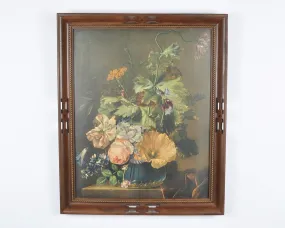 Framed Vintage Print-Still Life-Brown Frame With Bronze Rope Inner Border-Wall Art Decor