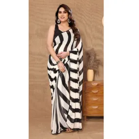 Georgette Ready to Wear Women's Saree Black and White