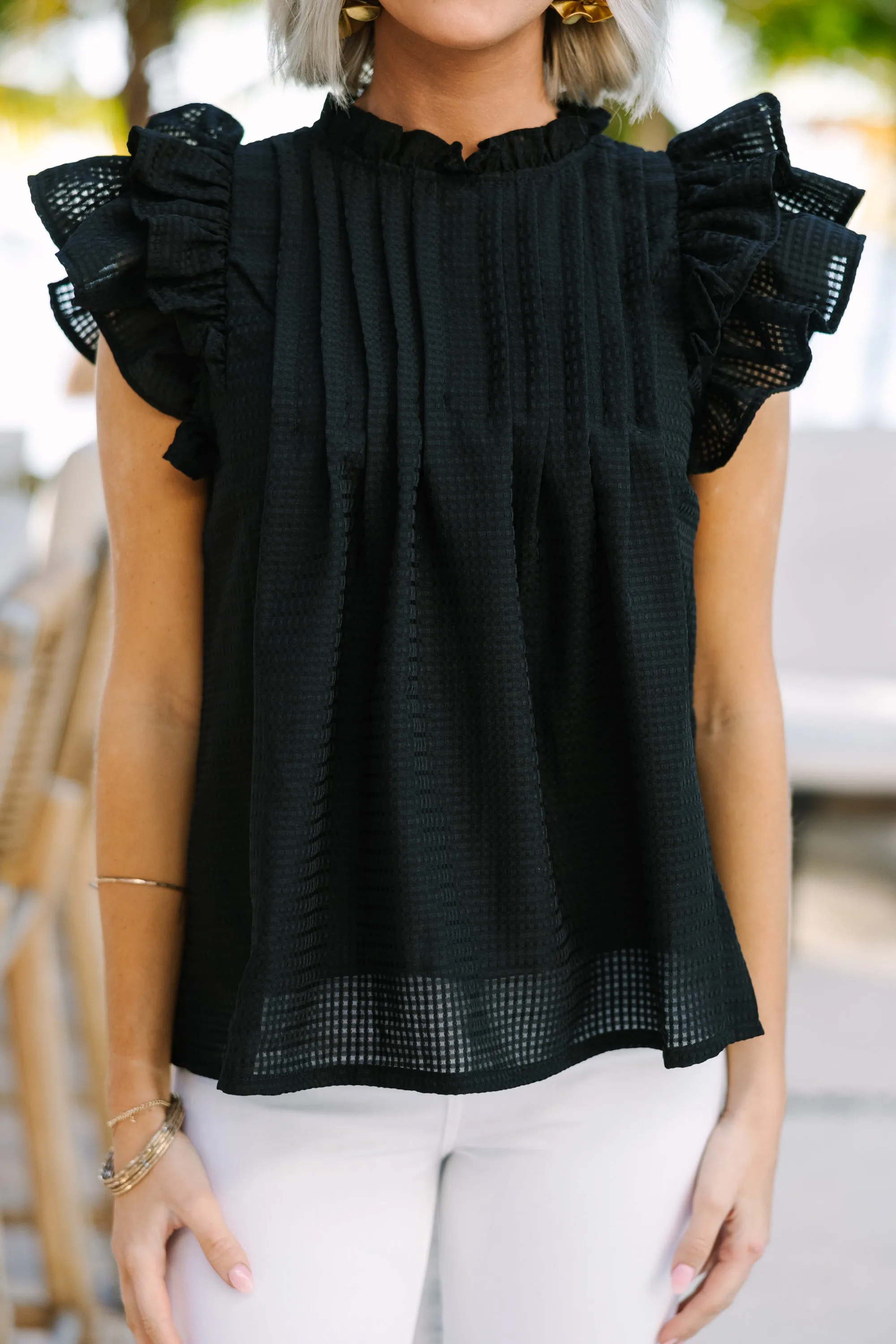 Getting Closer Black Ruffled Blouse