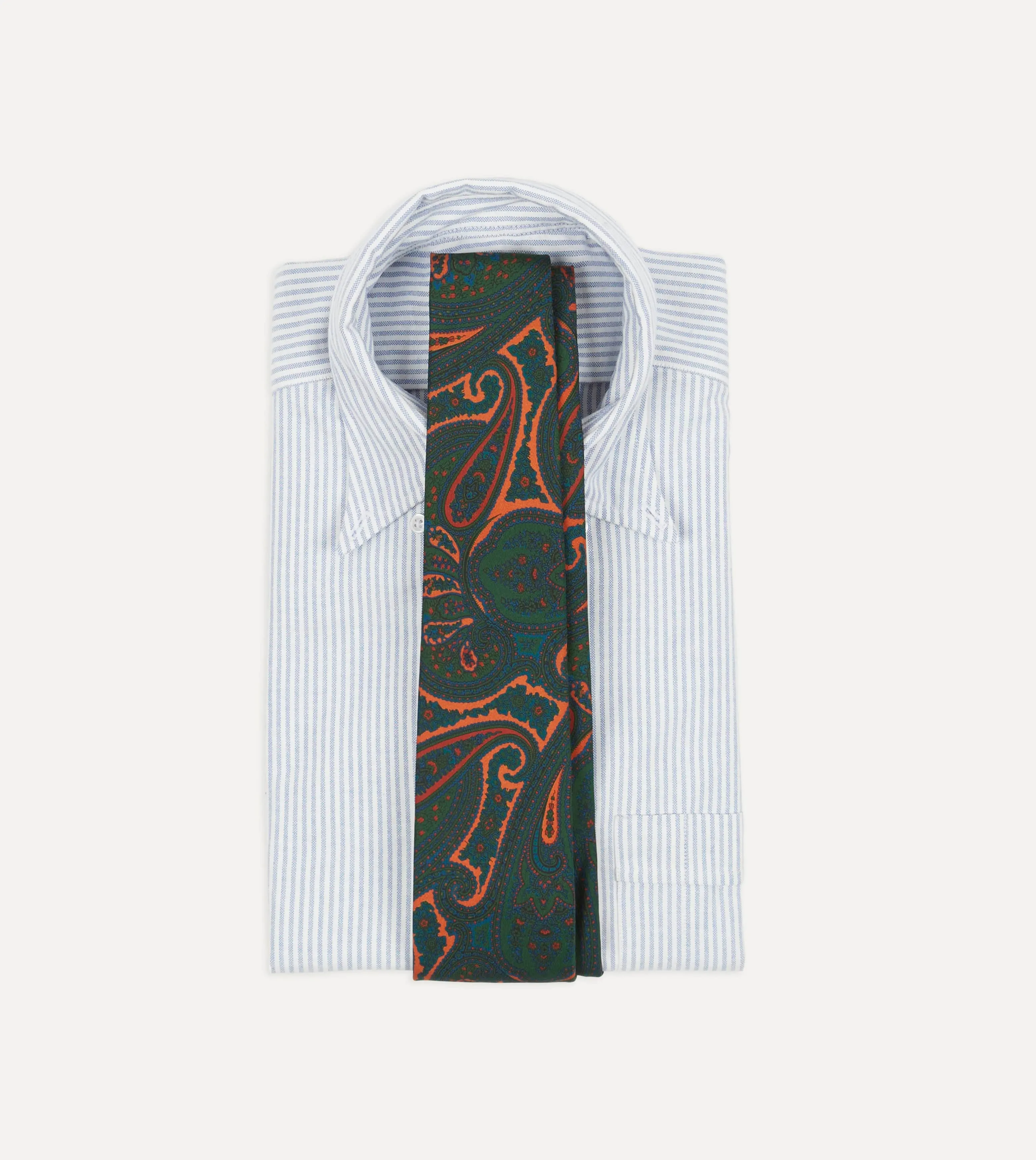 Green and Orange Large Paisley Print Madder Silk Self Tipped Tie