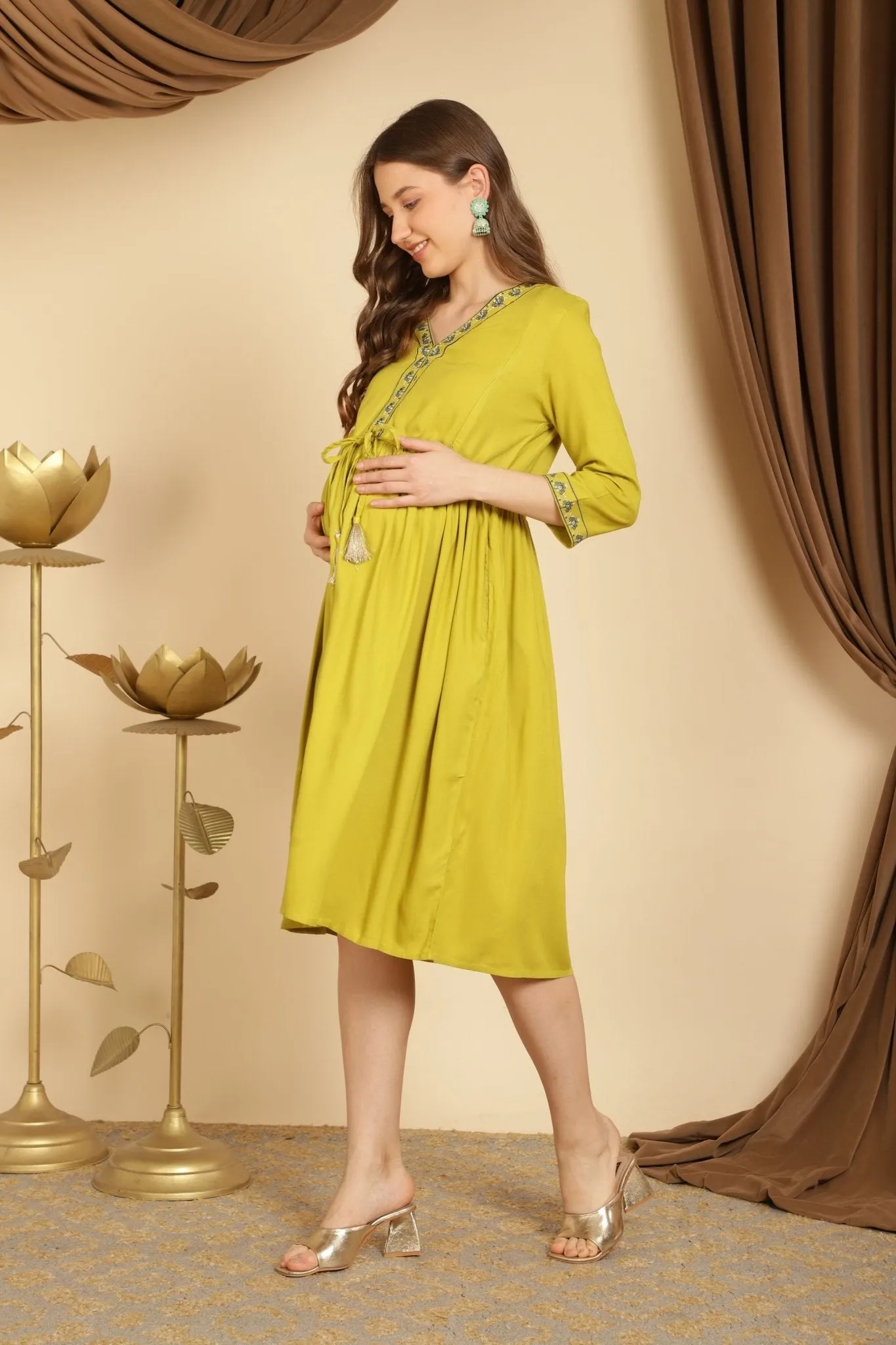 Green Dream Maternity Dress with Pocket