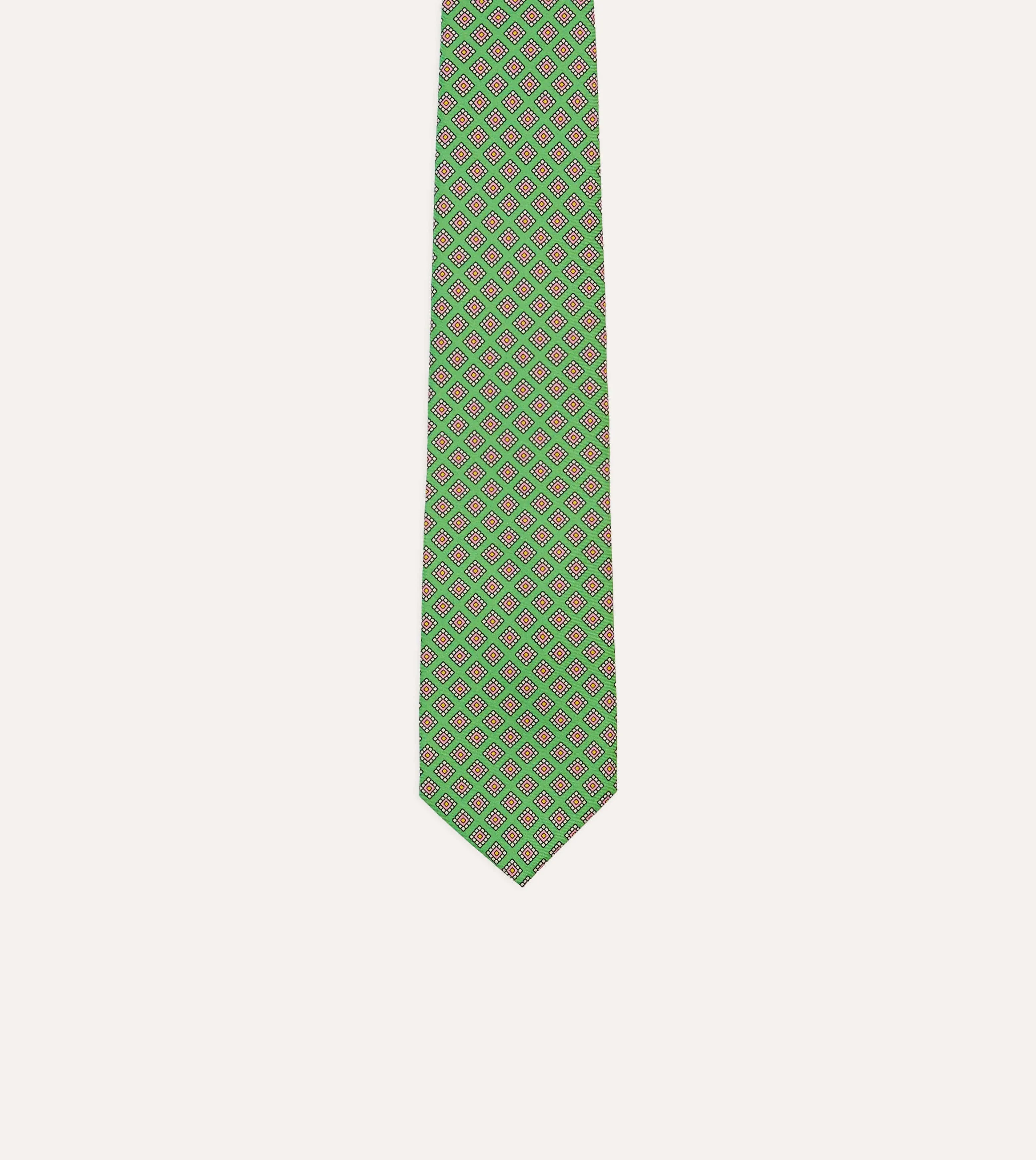 Green Square Medallion Self-Tipped Silk Tie