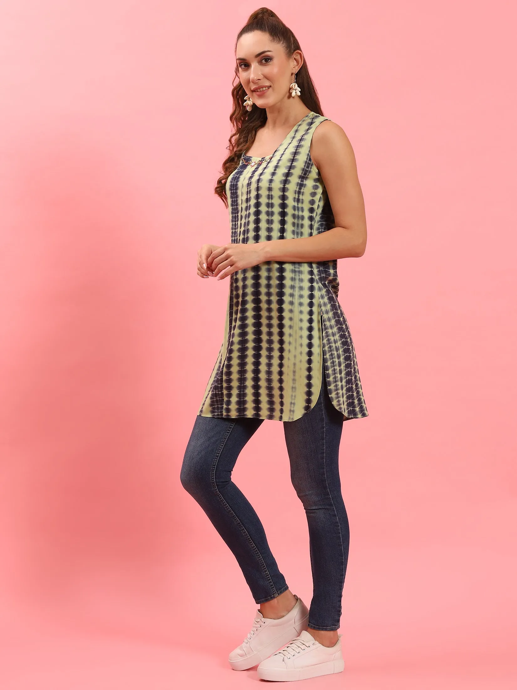 Green Tie Dye Printed Kurti