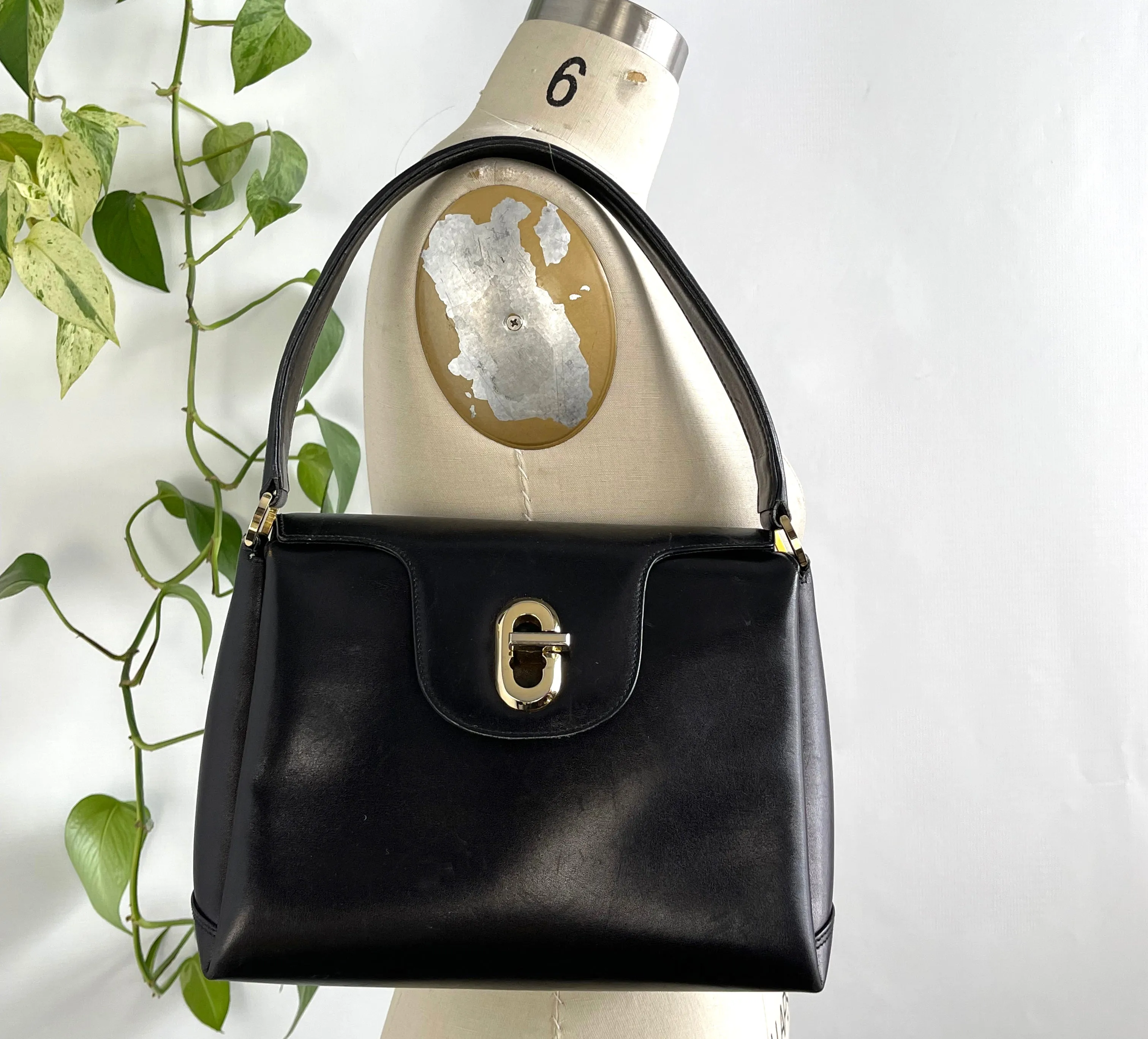 GUCCI 60s Black Leather Italian Kelly Bag