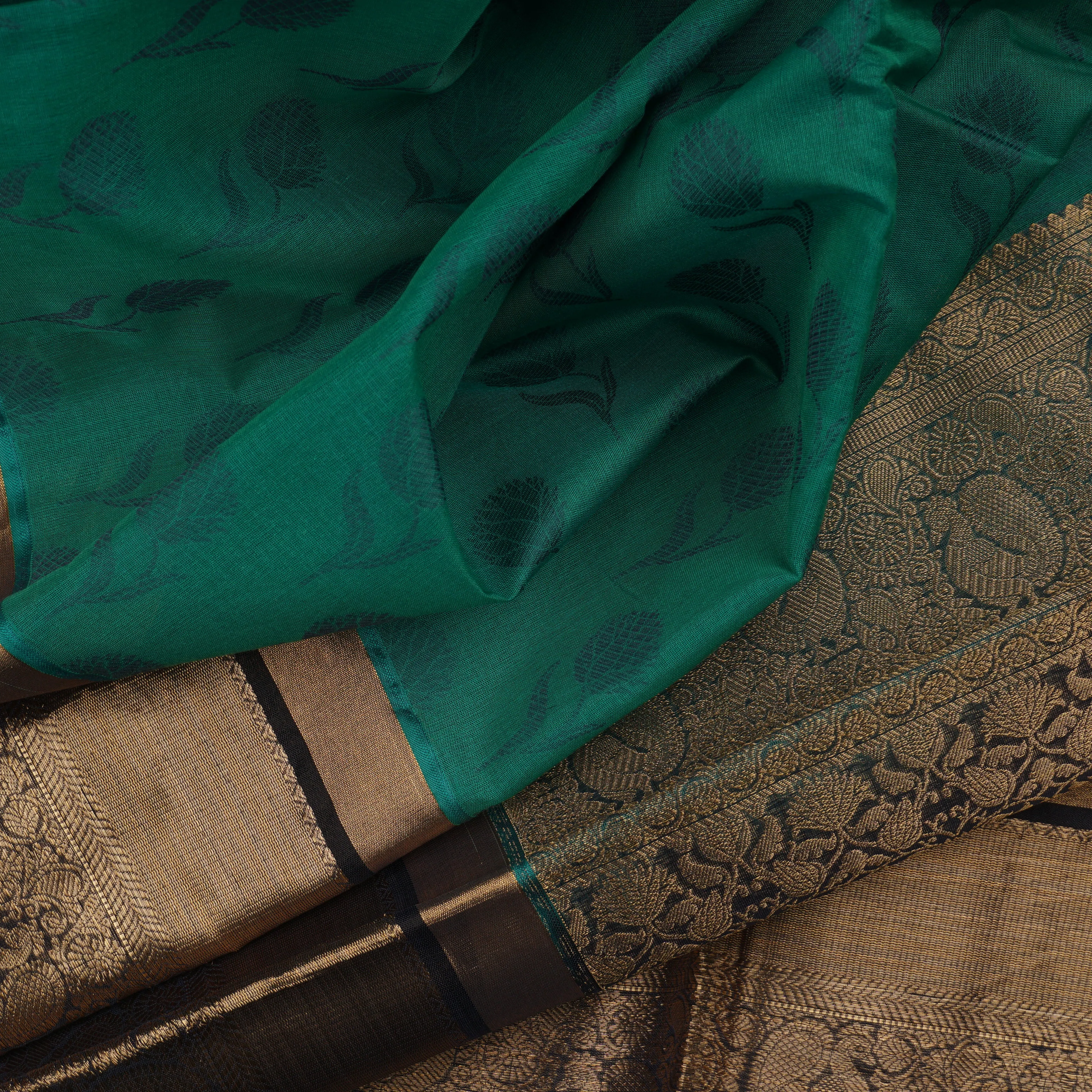 Handwoven Green with Black Silk Cotton Saree - 1723T007469DSC