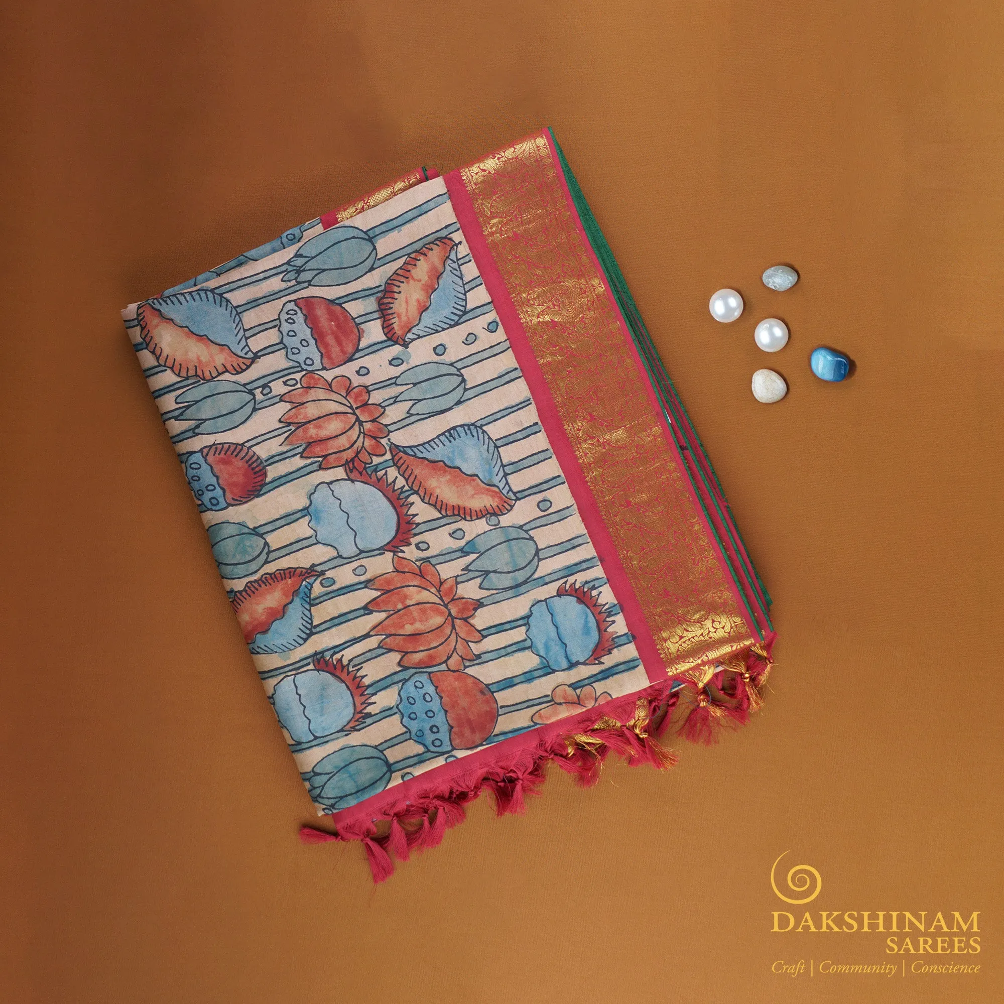 Handwoven Kalamkari Kanjivaram Silk Saree - 1606T005189DSC