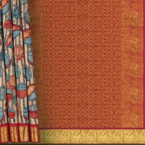 Handwoven Kalamkari Kanjivaram Silk Saree - 1606T005189DSC