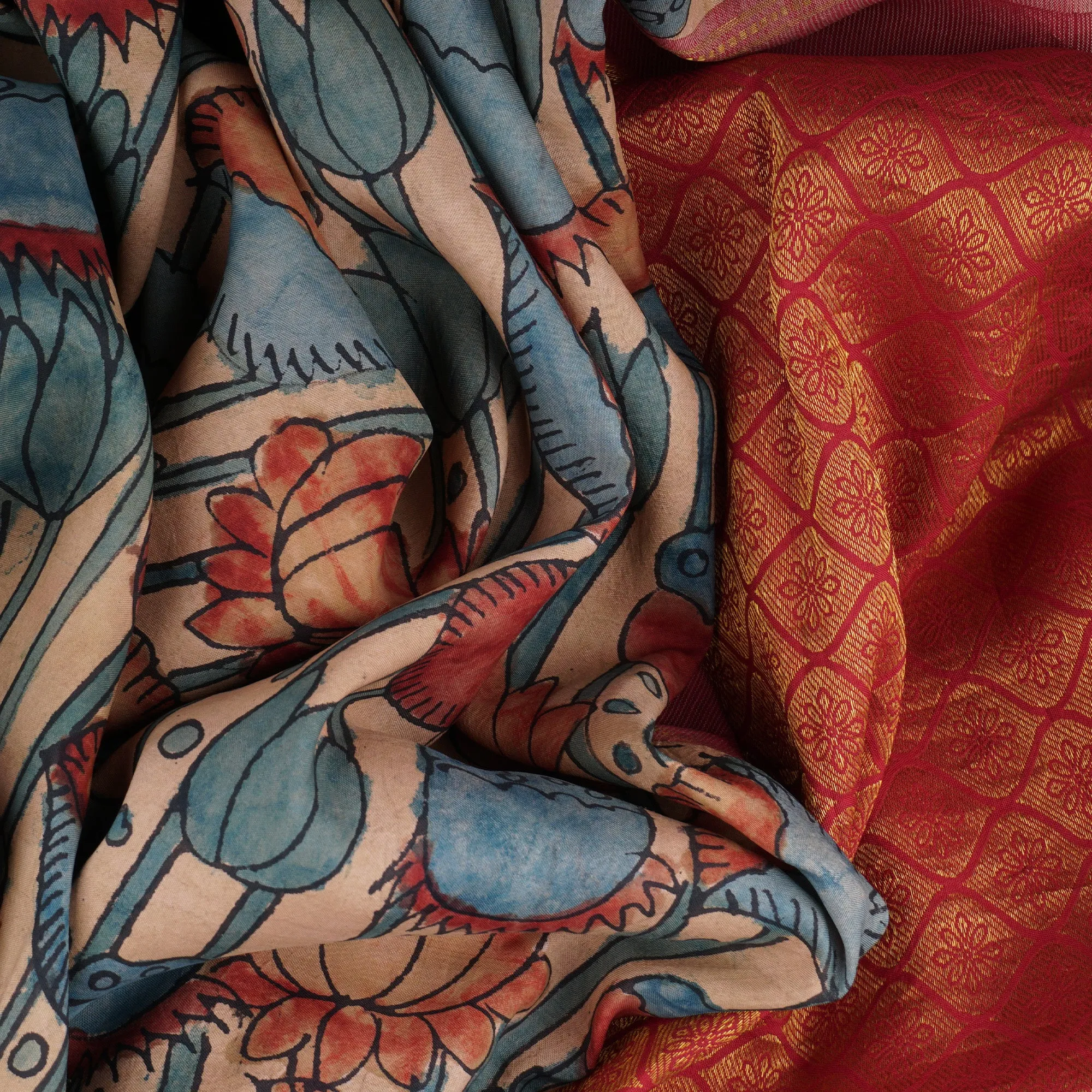 Handwoven Kalamkari Kanjivaram Silk Saree - 1606T005189DSC