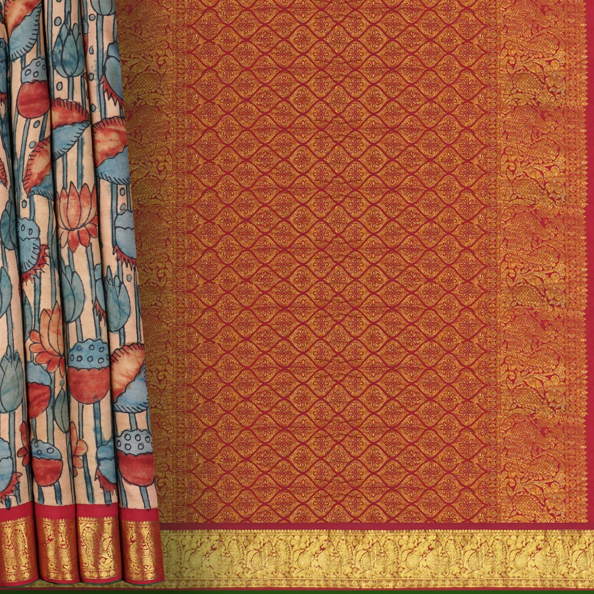 Handwoven Kalamkari Kanjivaram Silk Saree - 1606T005189DSC