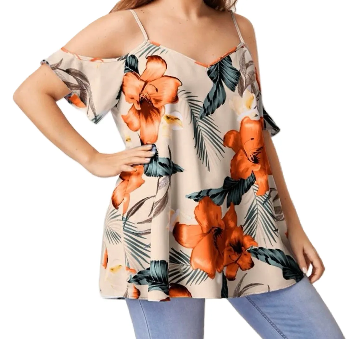 Hibiscus Cold Shoulder Blouse