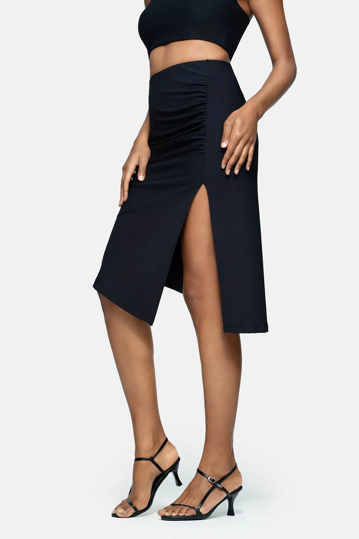 High Slit Pleated Skirt