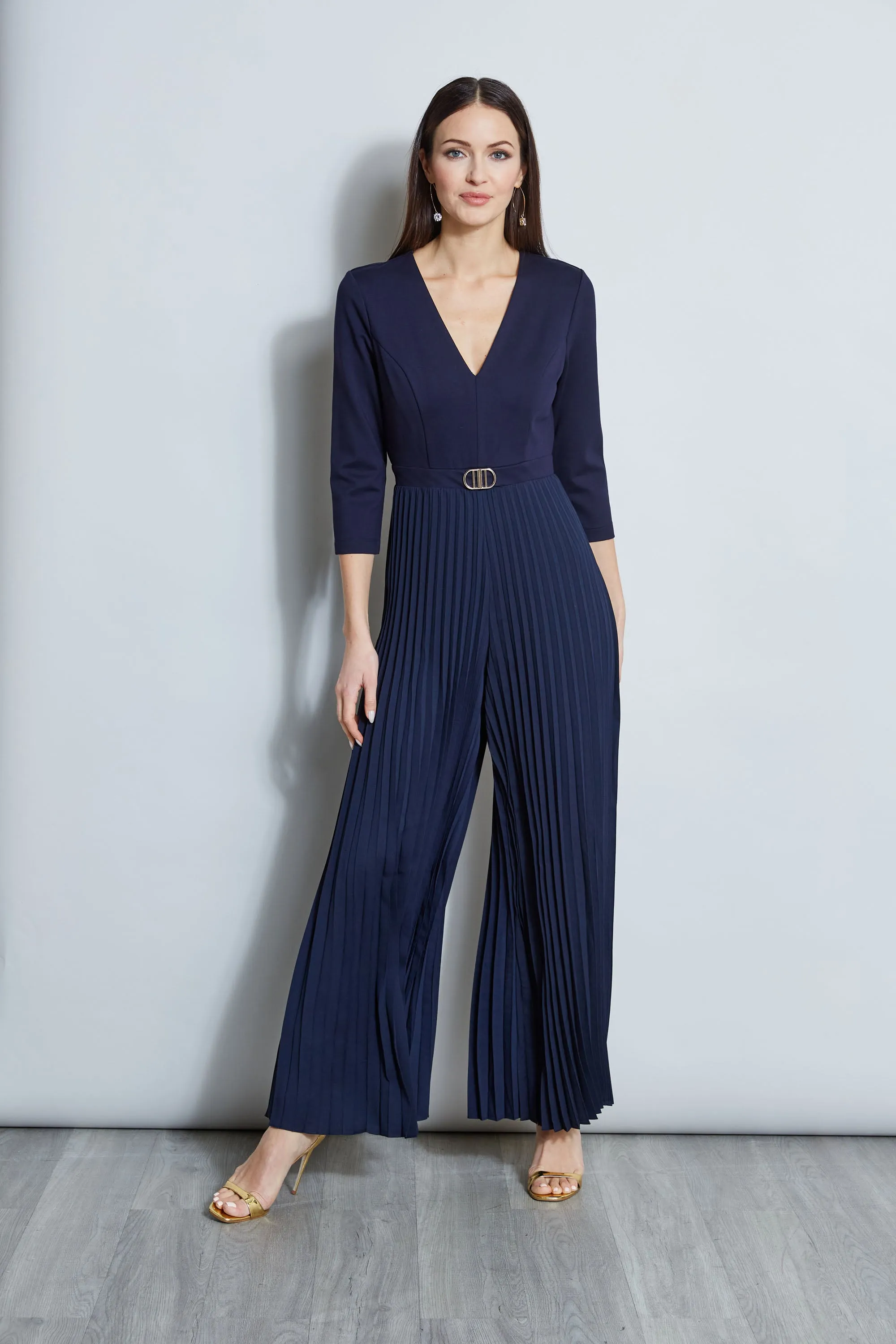 Knit Bodice Pleated Jumpsuit