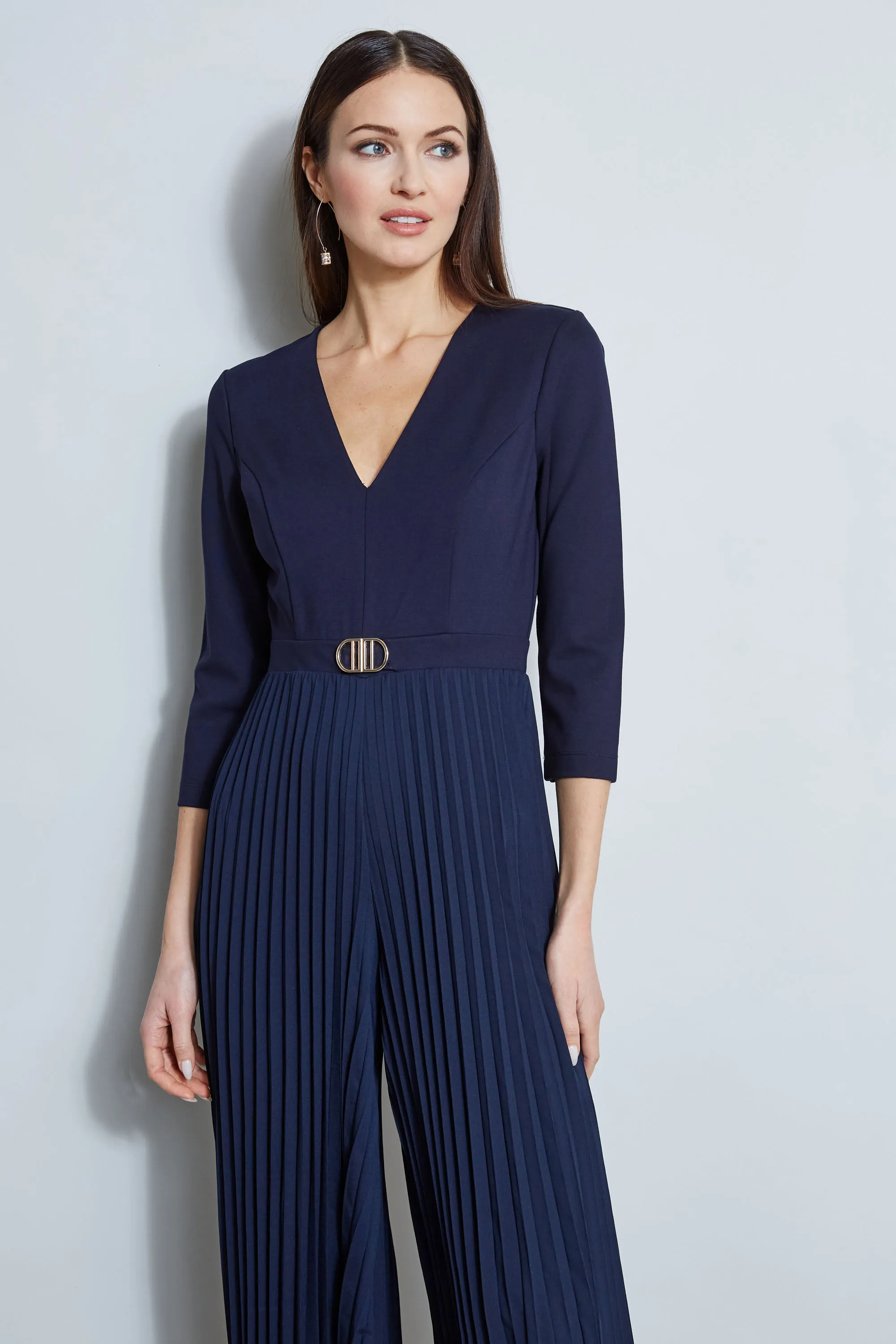 Knit Bodice Pleated Jumpsuit