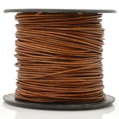 Leather Cord-Round-1mm Soft-Natural Light Brown-10 Meter Spool