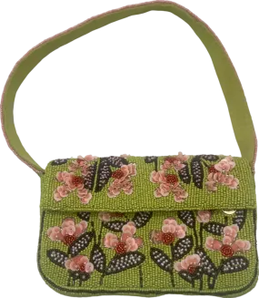 Maeve Green Floral Beaded Crossbody Bag