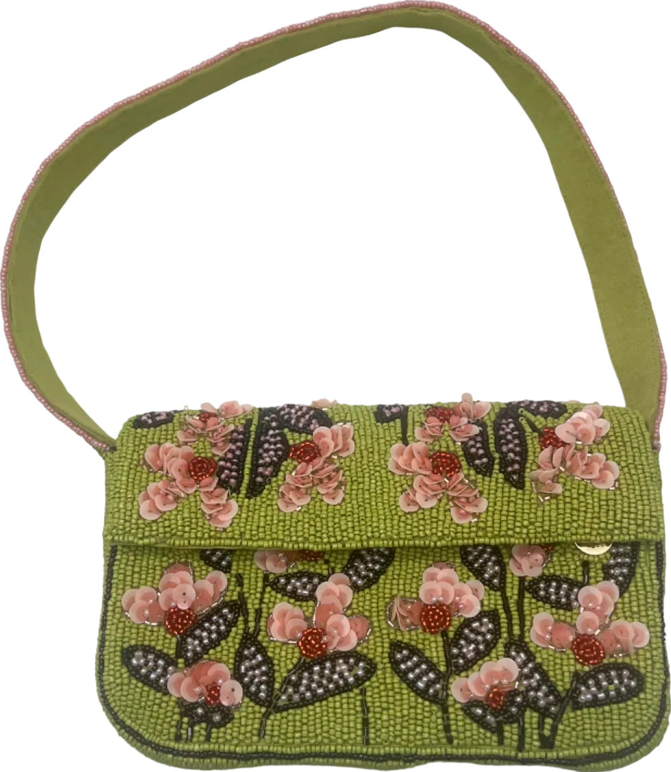 Maeve Green Floral Beaded Crossbody Bag