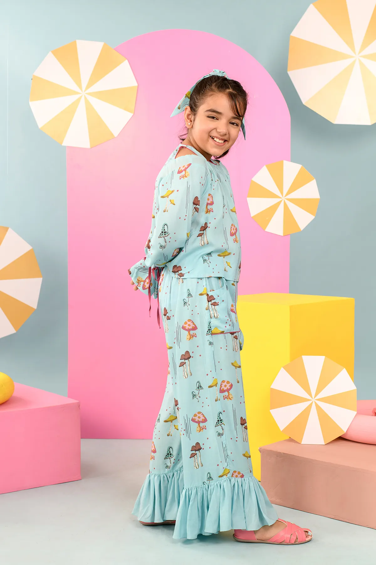 Magpie- Aqua Blue Printed Coord Set For Girls