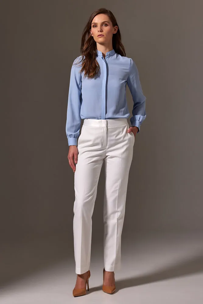 Margot Stand Collar Blouse - Sky Blue Silk Stretch