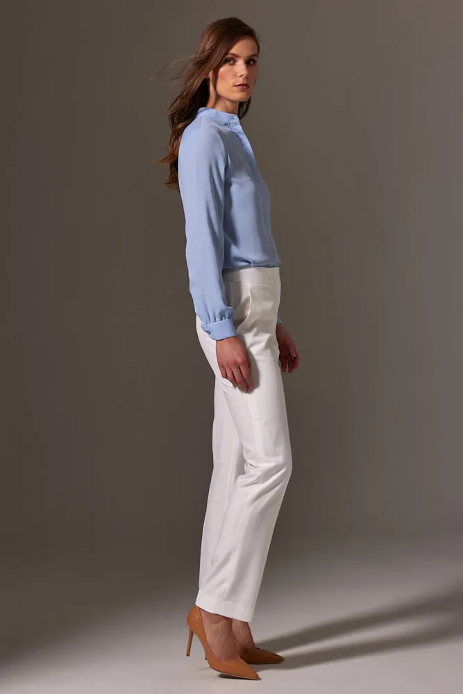 Margot Stand Collar Blouse - Sky Blue Silk Stretch