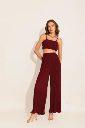 Maroon Micro-pleated Loungewear Co-ord Set