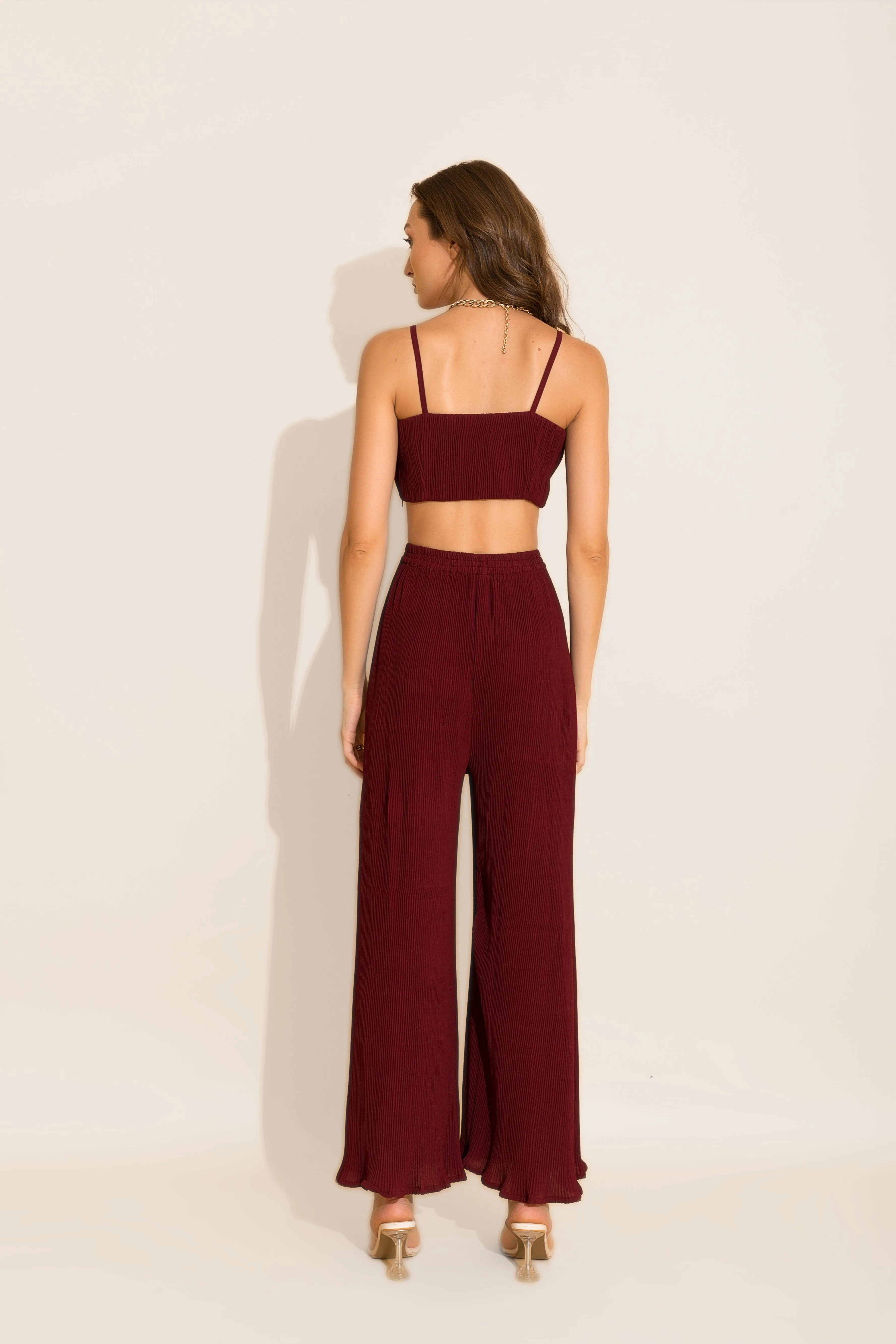 Maroon Micro-pleated Loungewear Co-ord Set