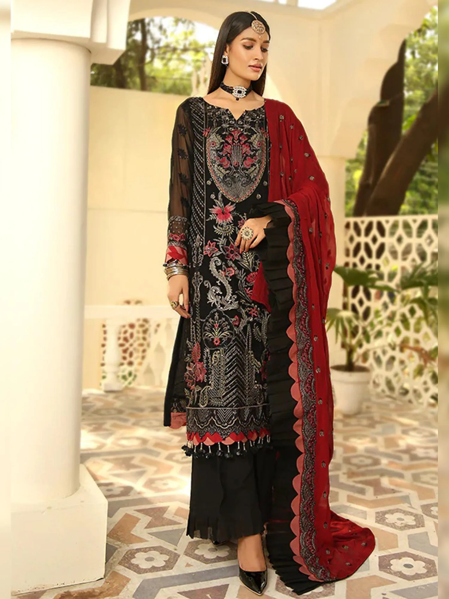 Maryams Gold Collection Vol-9 Unstitched Black Suit (MG-100)