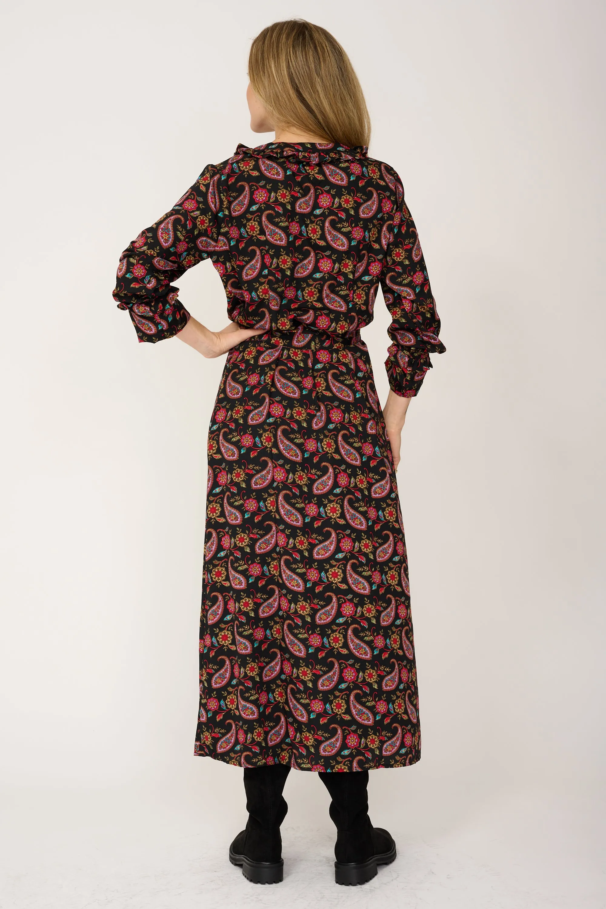 Meg Midi Dress in Black Paisley