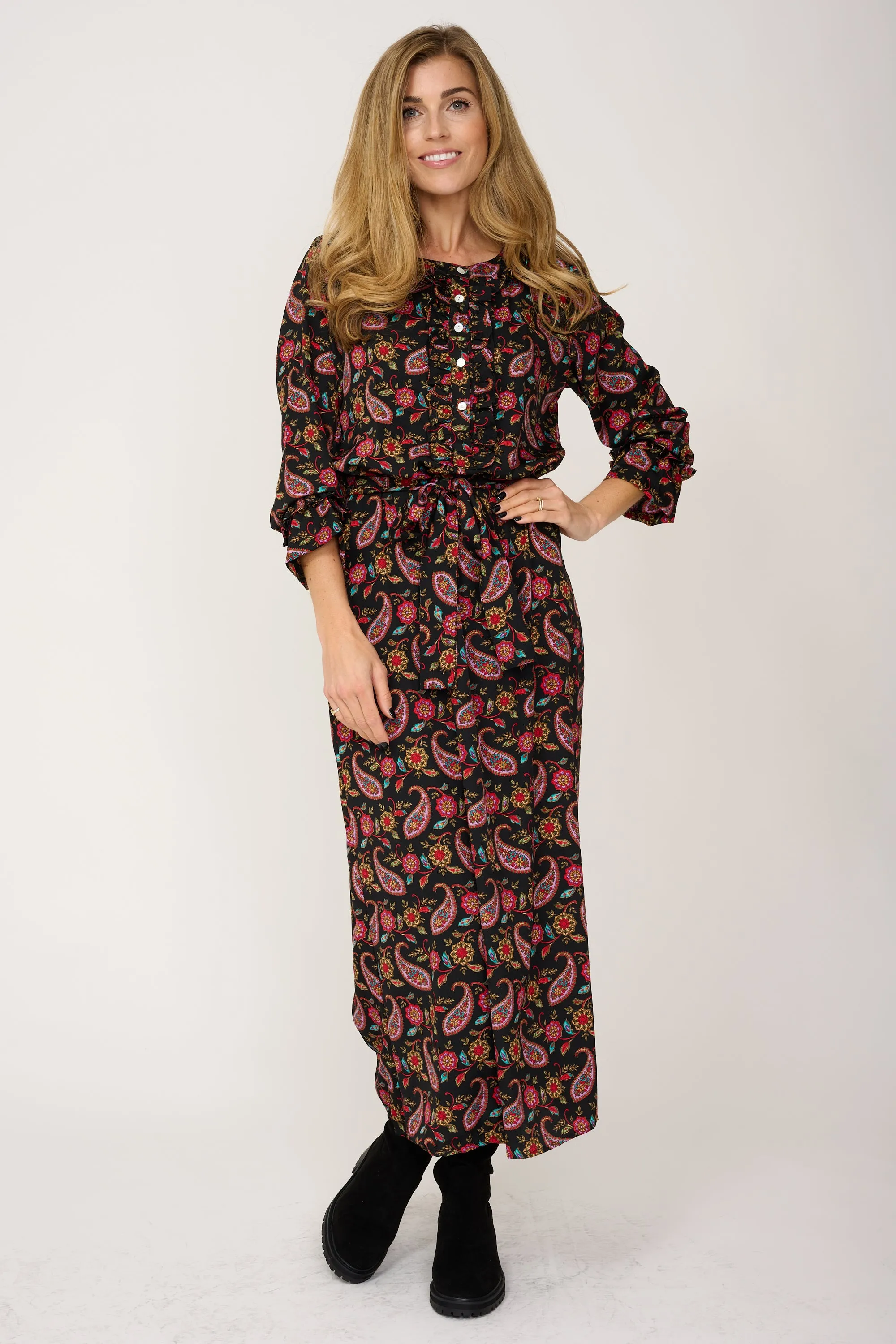 Meg Midi Dress in Black Paisley