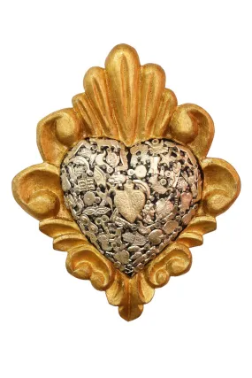 MEXICAN WOODEN MILAGRO HEART (GOLD BORDER)