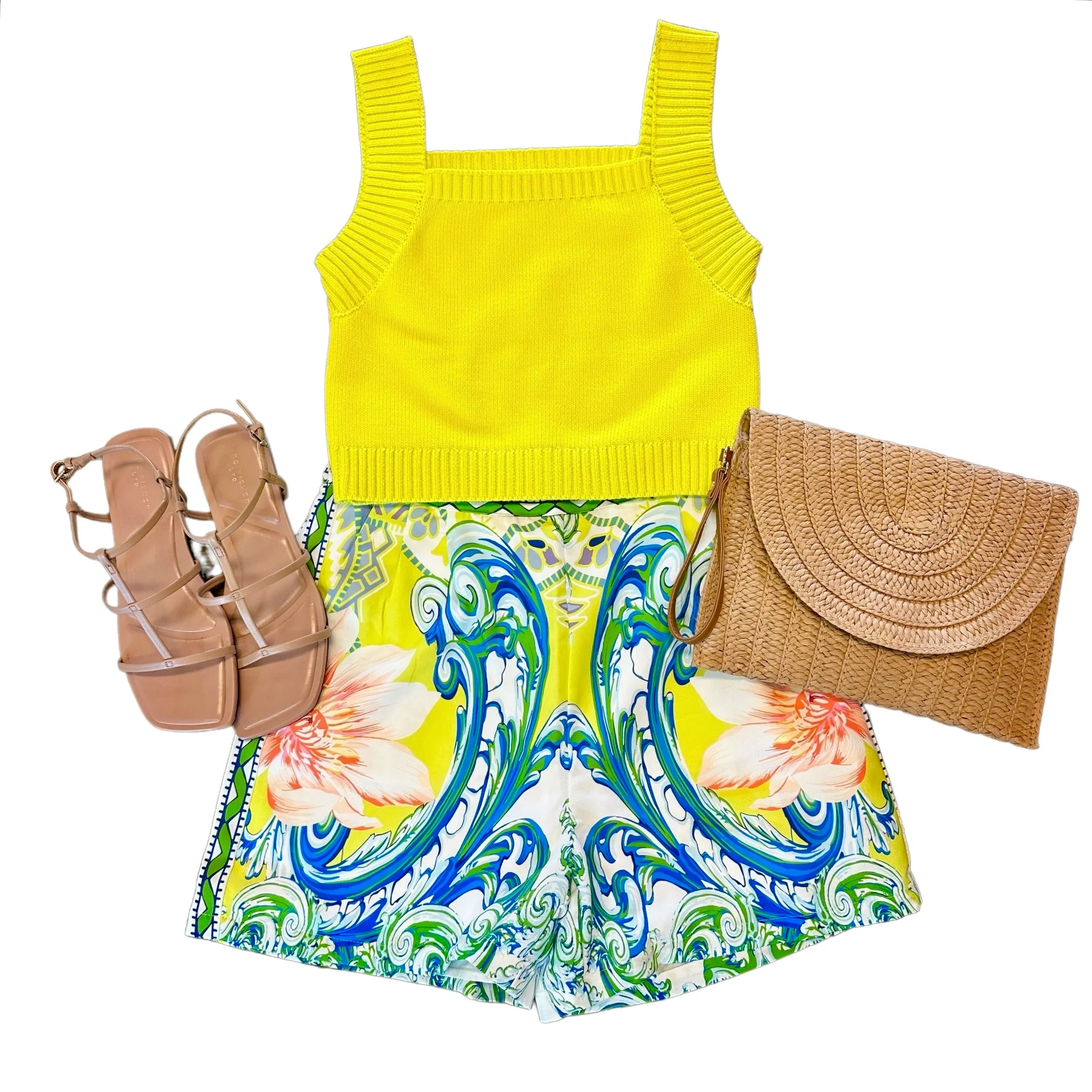 Ocean Paisley Printed Shorts in citron by Esqualo