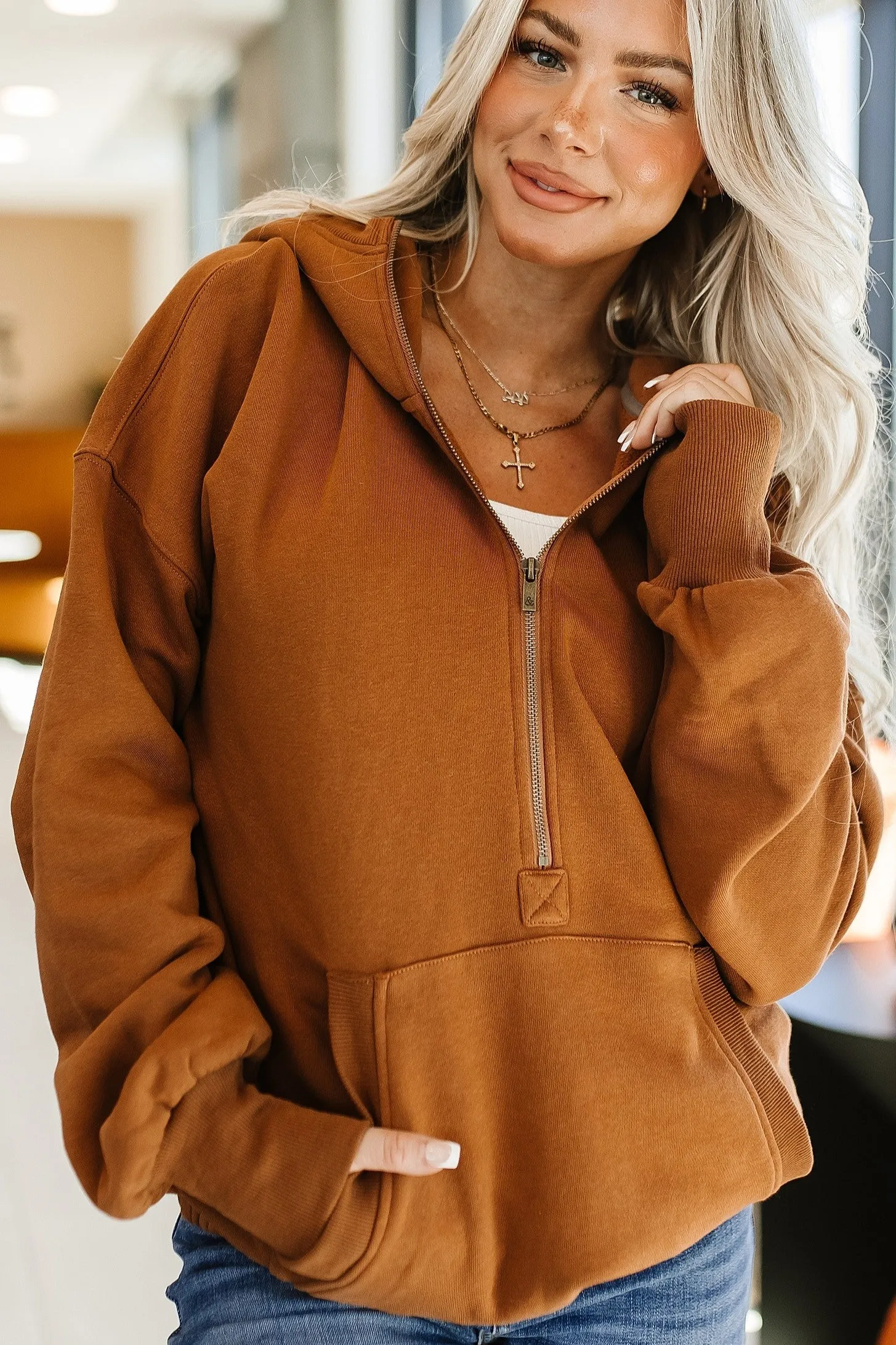 Oversized HalfZip Sweatshirt - Maple