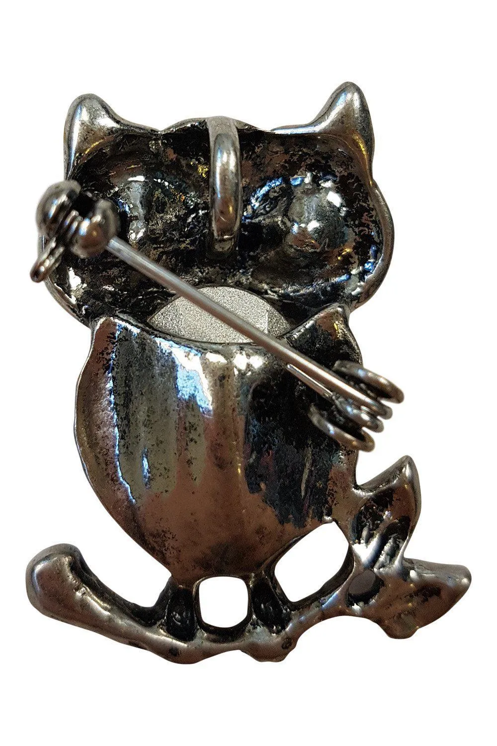 OWL BROOCH Silver Base Clear Gem Eyes and Body (S)