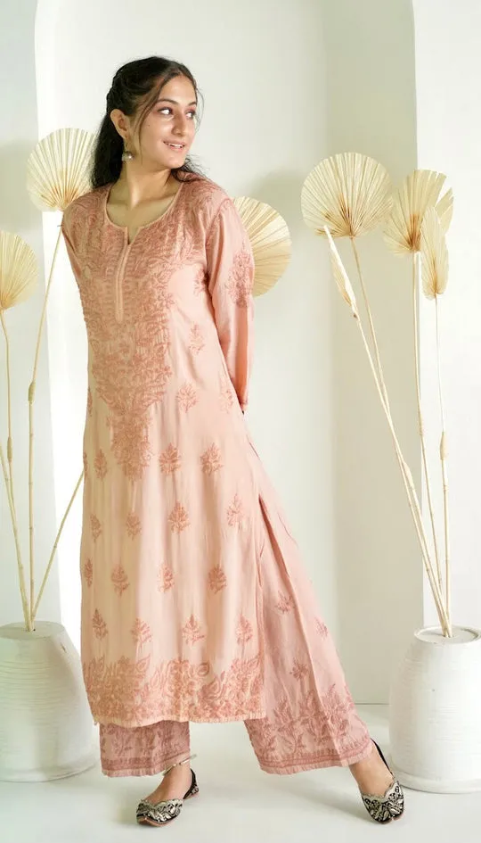 Palak Modal Dyed Premium Chikankari Kurti Set