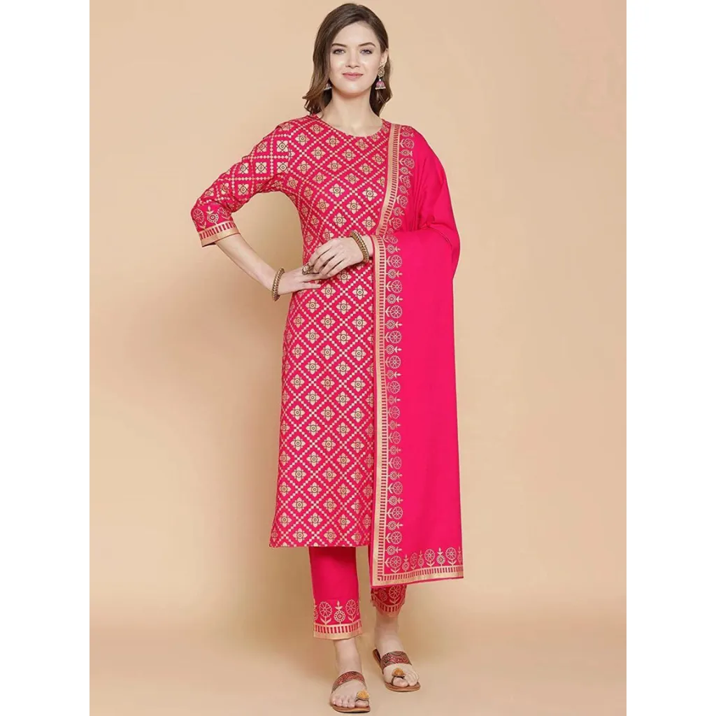 Party wear Jaipuri Cotton 3 Piece Women's Kurta Suit